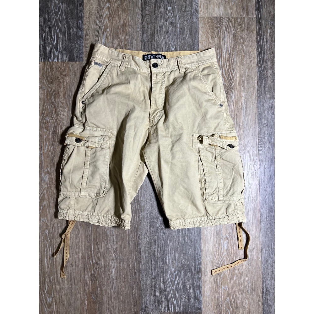 WenVen Cargo Shorts‎ Mens 30 Tan Good Cotton Multi Pocket Outdoor Casual 3229